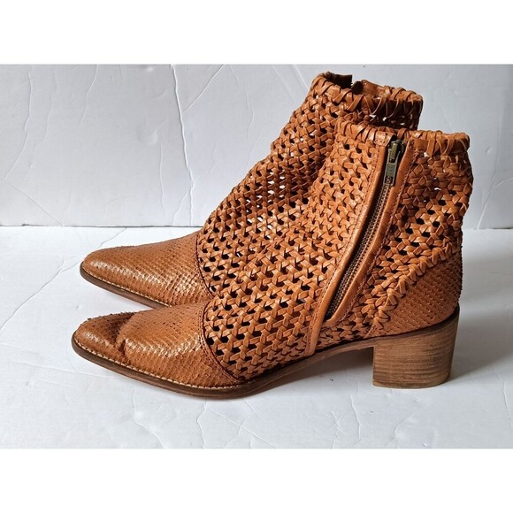 Free People Shoes - Free People In The Loop Woven Brown Leather Western Ankle Boots Women's Size 10